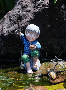 跨境可爱树脂钓鱼男孩摆件创意个性家居阳台布置花园庭院户外装饰