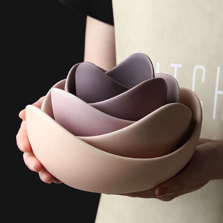 北欧陶瓷莲花造型碗碟工艺品首饰盘糕点水果首饰收纳盘创意摆件