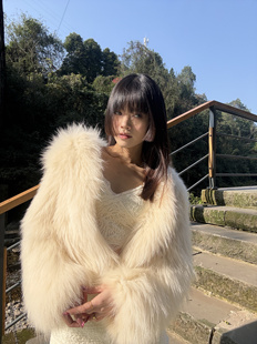 长袖 女渐变貉子狐狸皮草外套短款 宽松加厚高级感大衣 韩版 徐99冬季