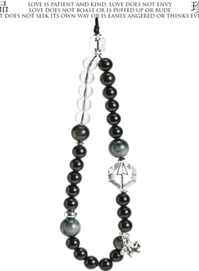 天然黑玛瑙水晶手机链挂手腕手机壳精致鹰眼石手机挂绳挂链挂饰