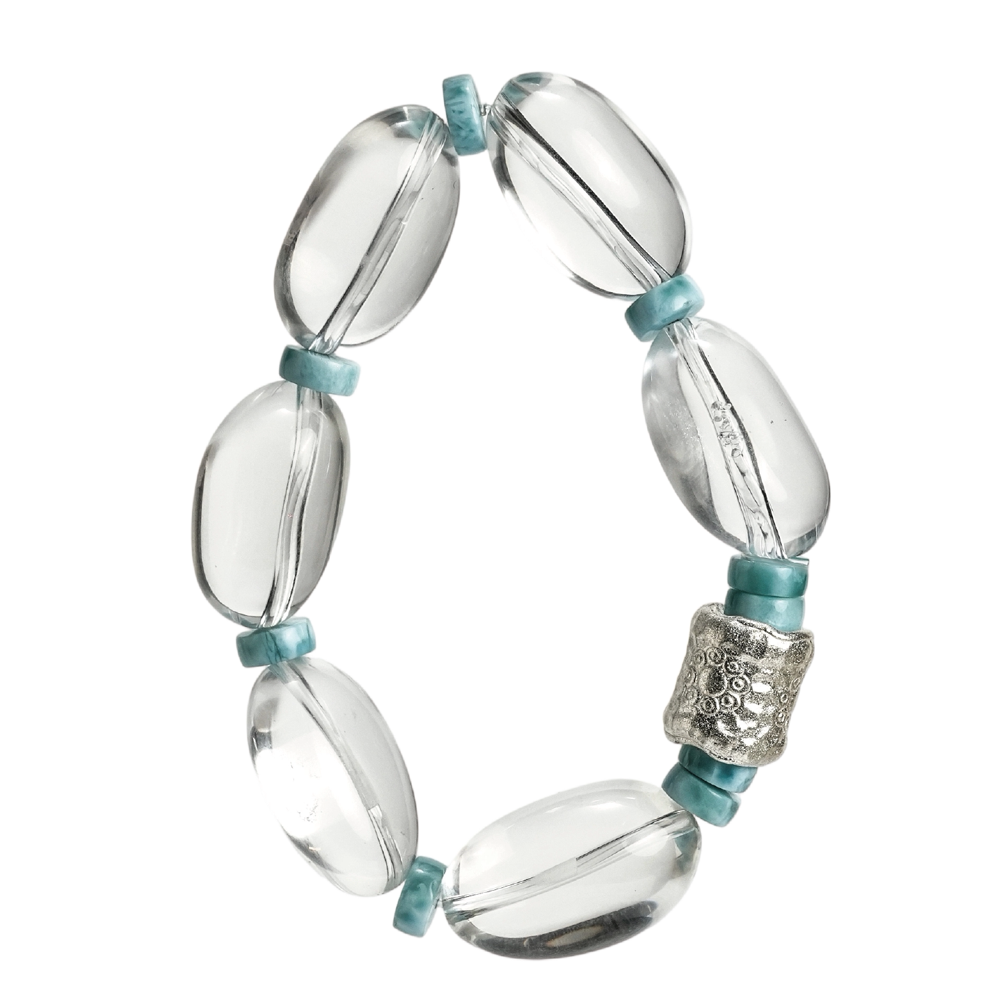 天然多米尼加海纹石白水晶手串