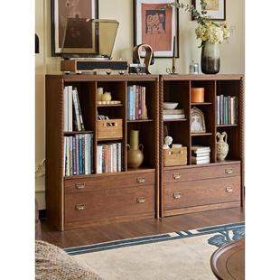 法式覆古实木书柜模块化组合柜子矮书架组合柜家用半墙书柜置物柜