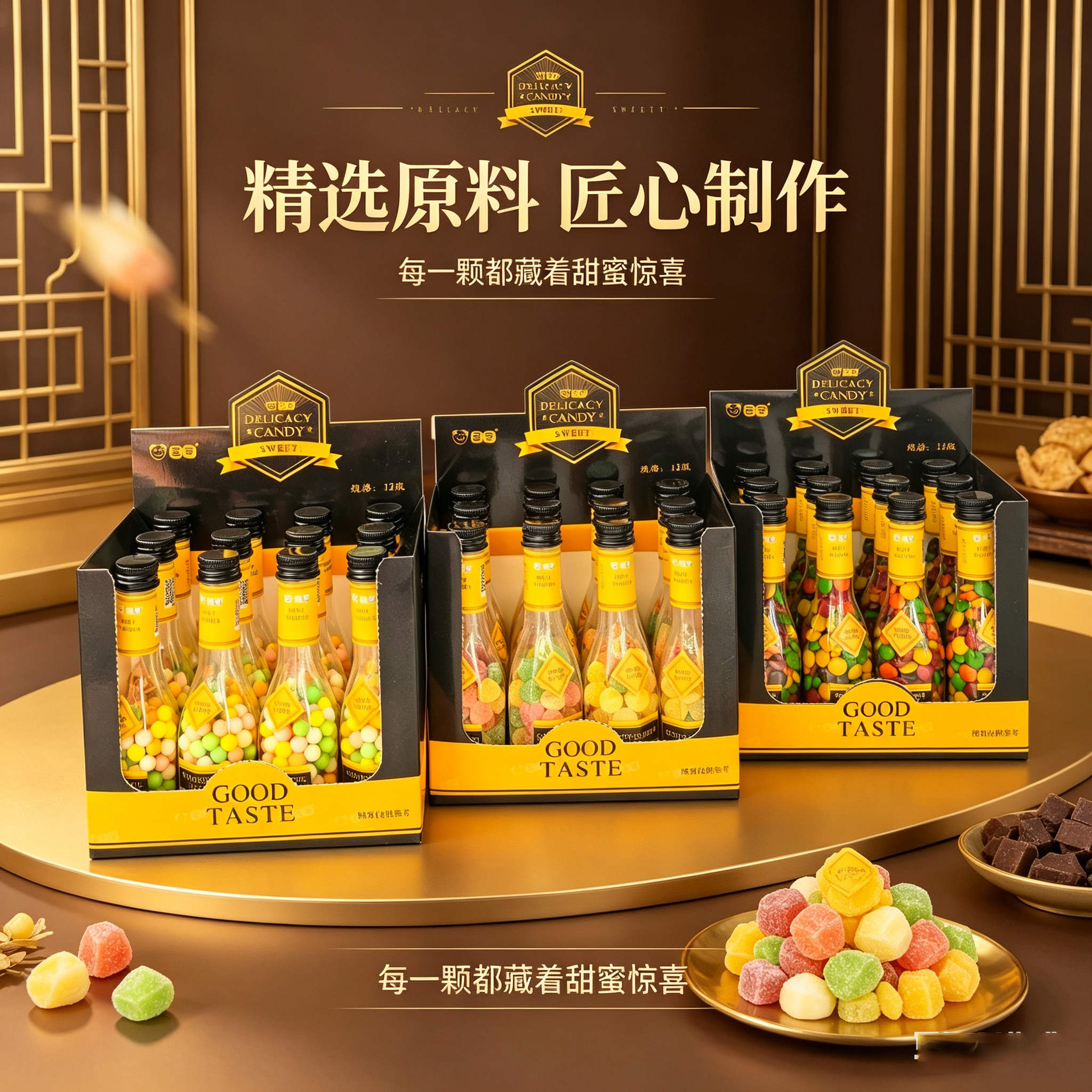 包邮瓶装彩虹多彩糖巧克力豆七夕创意酒瓶儿童怀旧小零食休闲食品
