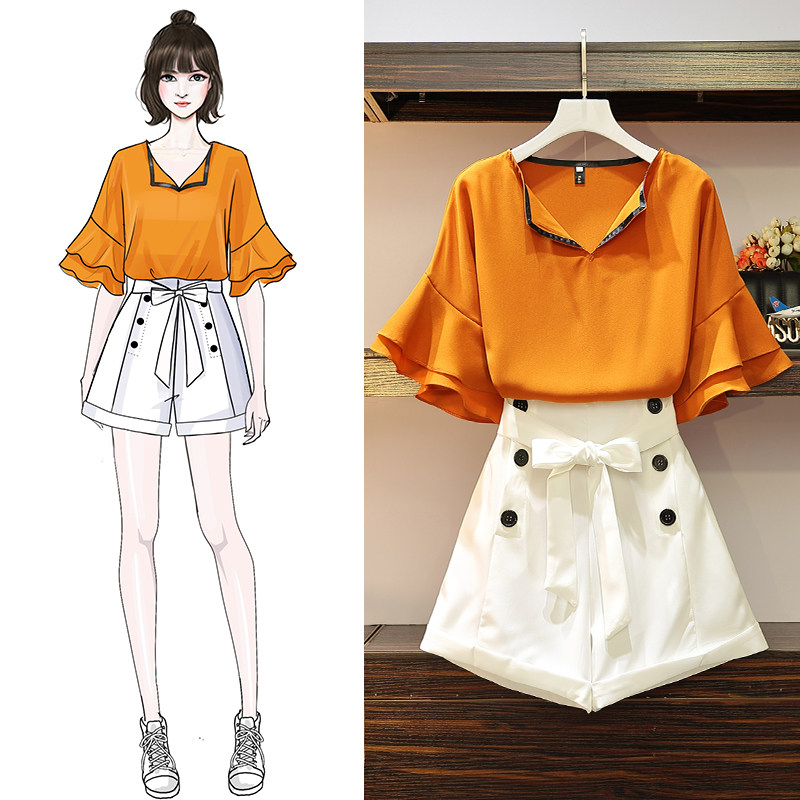 2019 Large Women's wear Summer wear Western style Chiffon Paige Broad leg shorts Two Show thin suit A few extra pounds Sisterin the Women's clothing/Boutique , Large size women  category - from Buy2taobao.com to provide professional Taobao agent buy service