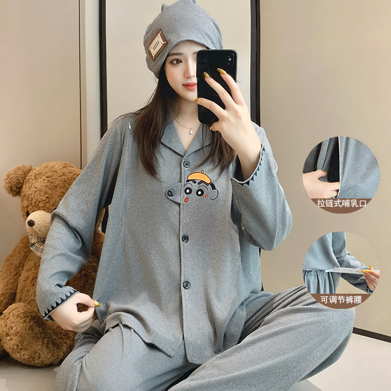 domiamia秋冬新款德绒哺乳口月子服 孕妇坐月子喂奶哺乳睡衣发帽