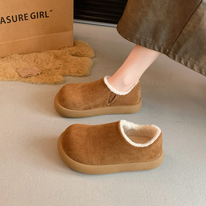 秋冬厚底加绒小土豆勃肯鞋女2025新款一脚蹬毛毛鞋保暖靴鞋1125z