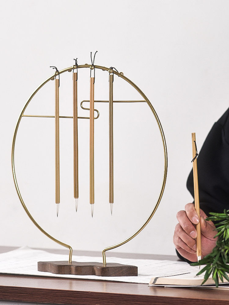 毛笔架笔挂 毛笔架笔挂创意 圆形祥云 金属铜 摆件装饰文房四宝