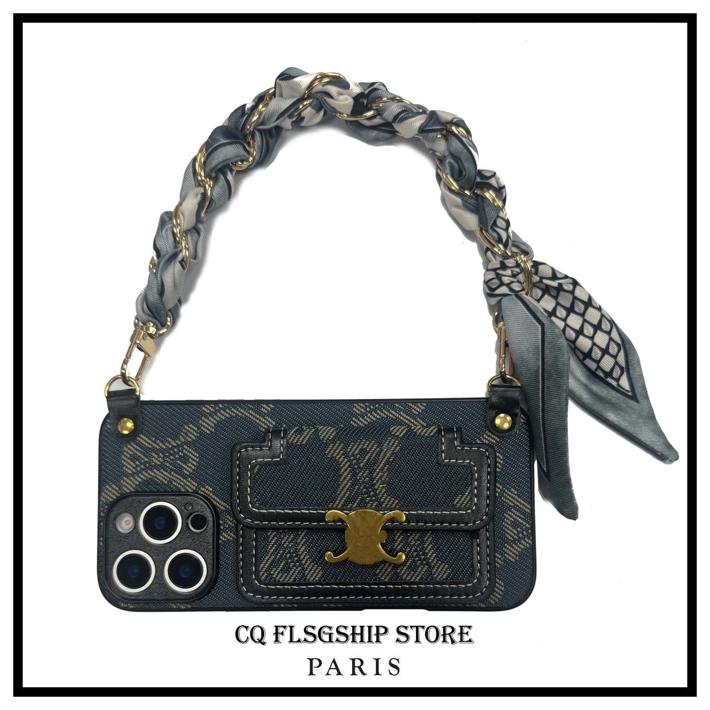 牛仔蓝横斜挎背带苹果16手机壳