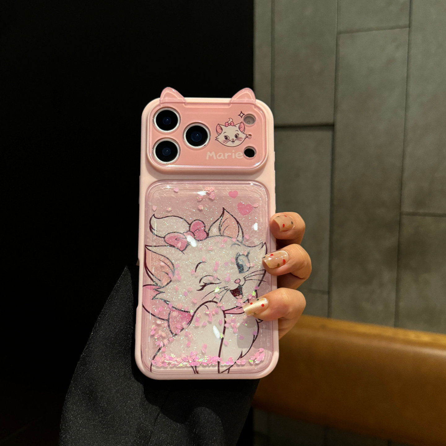 可爱猫耳粉色适用iPhone17ProMax手机壳iPhone16pro玛丽猫闪粉流沙15独特创意14PM网红卡通13全包防摔保护套