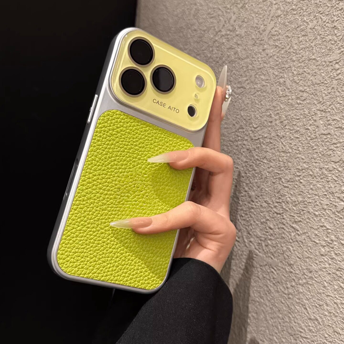芥末绿自带镜头膜适用苹果17promax手机壳秒变iPhone17高级感小众荔枝纹16promax全包相机按键14男女防摔15pm