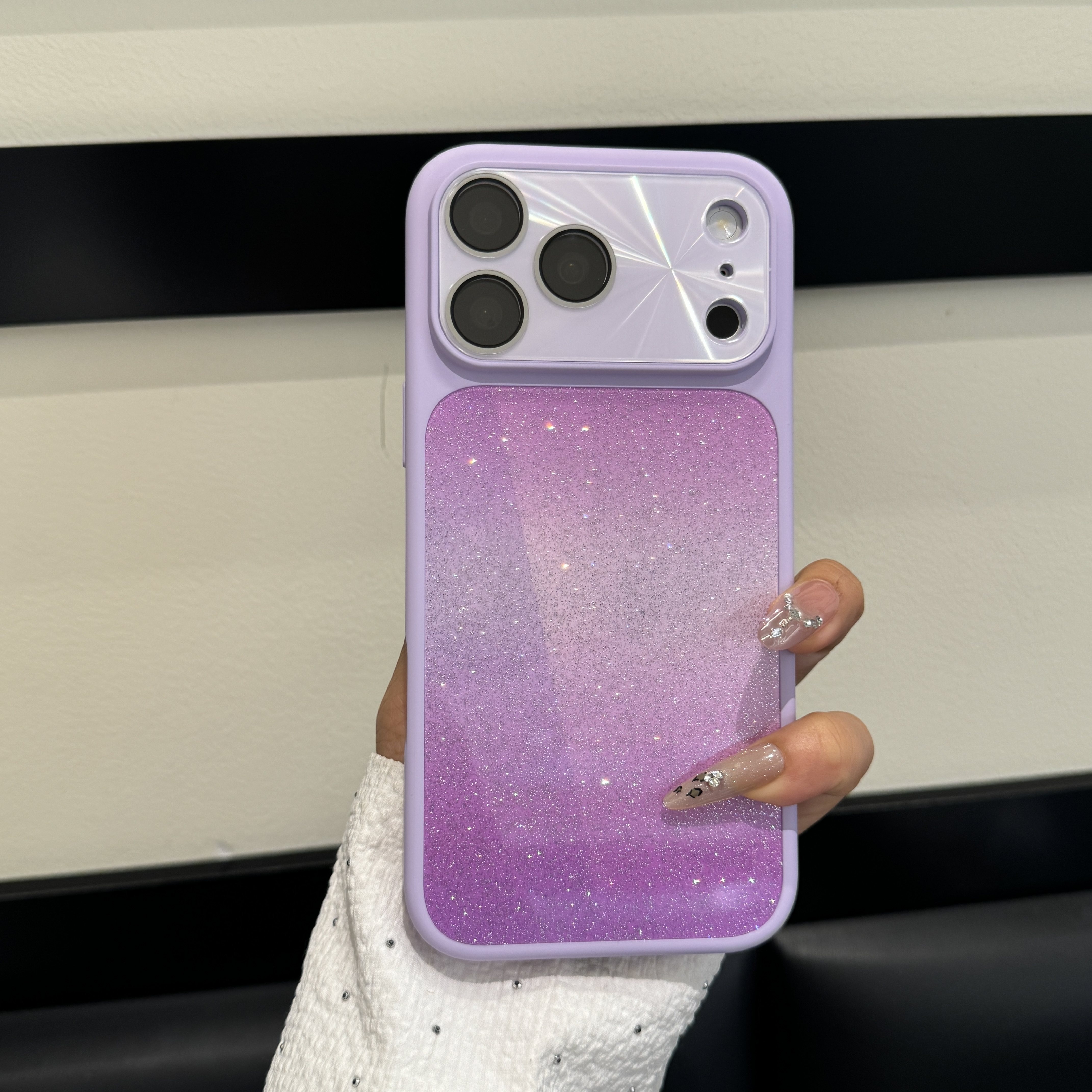罗兰紫渐变闪粉适用苹果17promax手机壳高级感iPhone16pro自带镜头膜4promax女防摔15pm全包相机按键17保护套