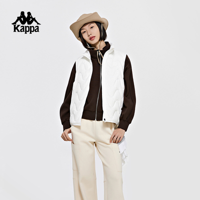 Kappa卡帕背靠背马甲复古羽绒新款女冬立领缝绗户外运动保暖背心