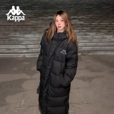 Kappa连帽长款男女同款羽绒服