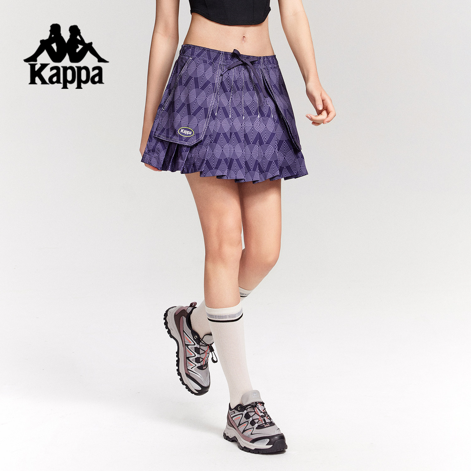 Kappa背靠背修身防走光短裙2026夏季女装新款复古格纹百褶半身裙
