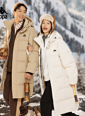 Kappa卡帕羽绒服新款情侣男女冬过膝长款连帽户外运动防寒服