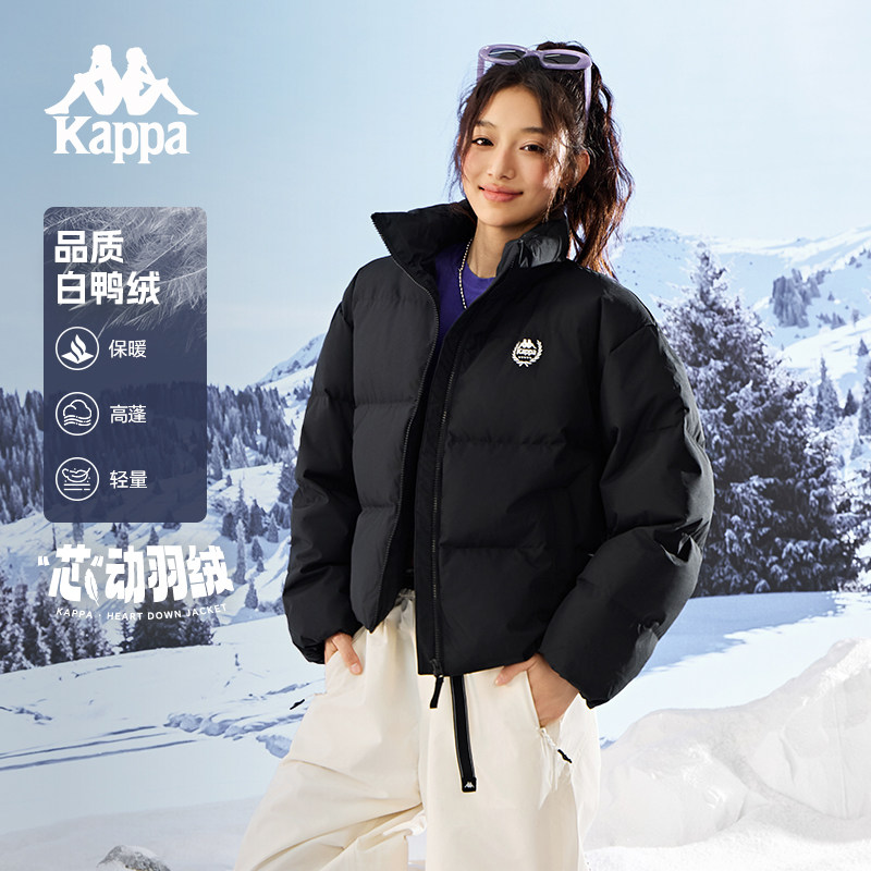Kappa卡帕背靠背冬季短款羽绒服运动上衣外套防风抗寒面包服女款