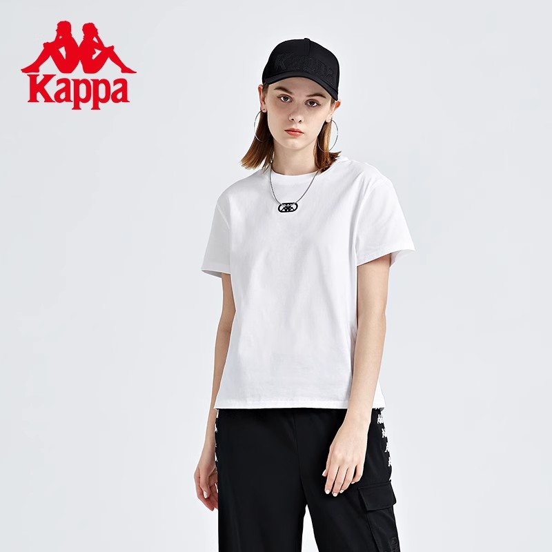 Kappa卡帕背靠背短袖2025夏季女刺绣印花运动T恤休闲半袖圆领上衣