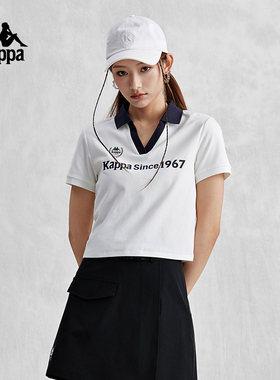 Kappa卡帕复古短袖2025女夏运动POLO衫休闲半袖字T恤K0E42PD21