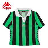2026新款 女条纹撞色短袖 甜辣短款 Kappa卡帕复古运动POLO衫 半袖 T恤