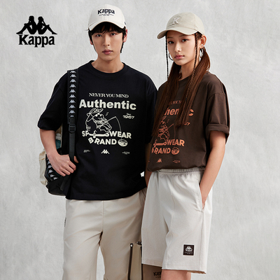 Kappa卡帕背靠背夏季新款短袖女t恤男士情侣纯棉休闲半袖运动上衣
