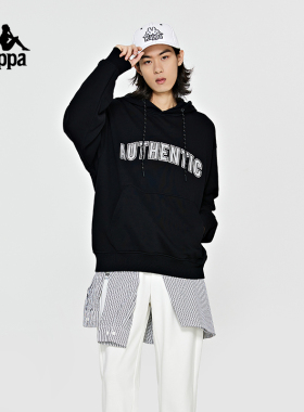 Kappa卡帕针织套头帽衫新款男字母运动卫衣加绒休闲长袖K0D72MT83