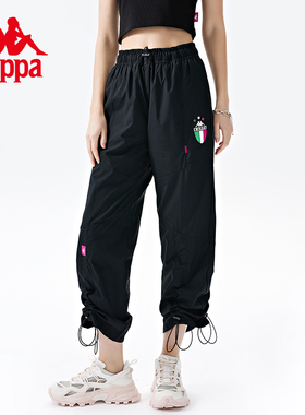 Kappa卡帕运动裤2026新款女梭织长裤印花休闲裤时尚直筒卫裤春秋