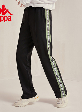 Kappa卡帕学院风串标运动裤女秋黑色长裤休闲小脚卫裤