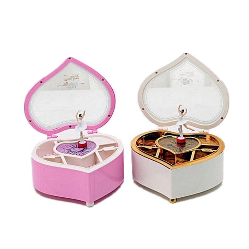 粉色心形音乐盒跳舞旋转女孩透明爱心翻盖首饰八音盒生日结婚礼物