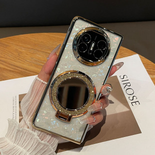 适用美国进口电镀金闪粉镜子支架华为MateX5手机壳贝壳纹X3折叠屏X2荣耀V3新款 60RS非凡大师50保时捷 正品 原装