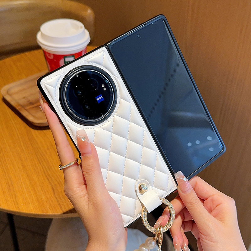 原装正品适用美国进口菱格纹小香风珍珠手提链条荣耀MagicV3手机壳新款Vs3折叠屏全包防摔高端皮质保护套创意