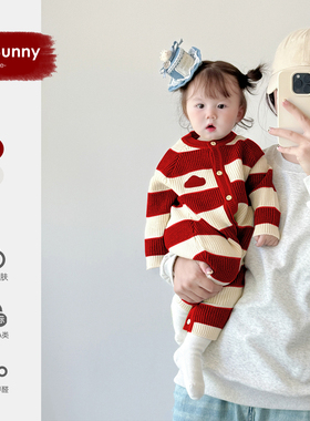 春季宝宝衣服满月百日周岁婴儿春装连体衣红色喜庆小公主哈衣爬服