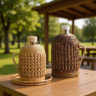 纯手工竹编热水壶复古老式保温瓶家用竹编暖壶玻璃内胆开水壶外壳