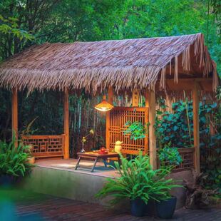 茅草凉亭户外庭院茶室日式花园木屋露台仿古休闲茶亭民宿造景长廊