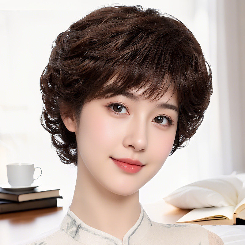 假发女全头套短发中老年日常全真发自然妈妈款女士假发套真人发丝