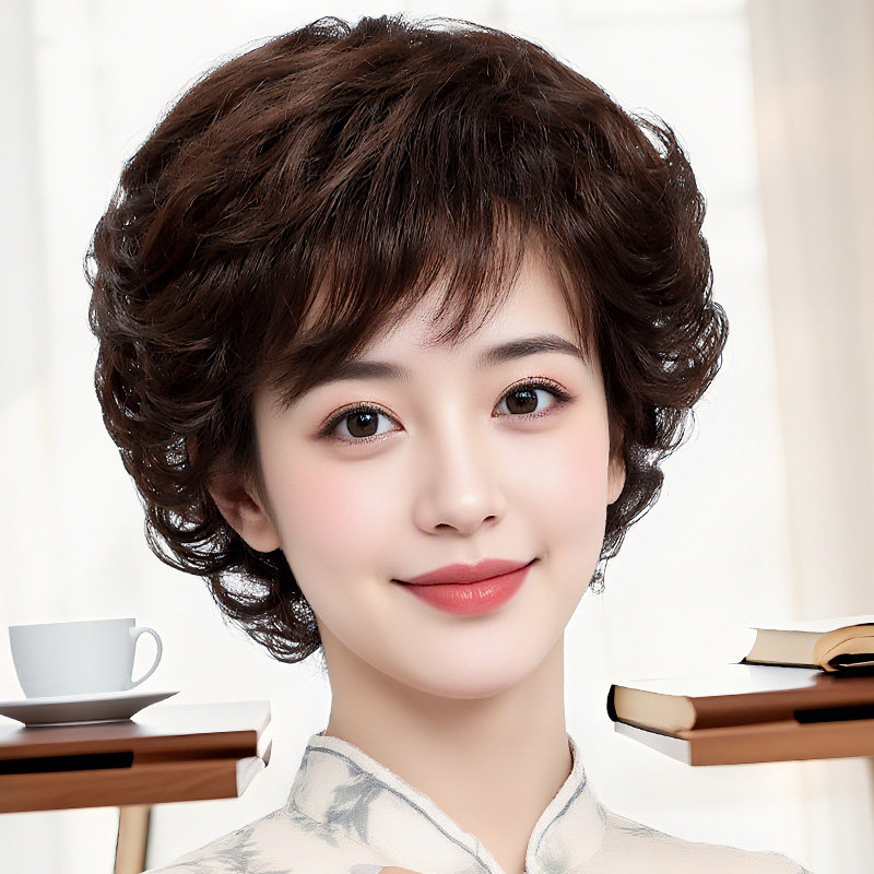 假发女全头套短发中老年日常全真发自然妈妈款女士假发套真人发丝