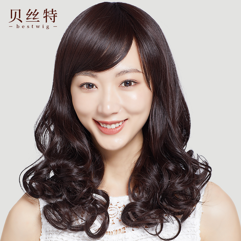 假发女长发长卷发网红修脸发型大波浪自然斜刘海全头套式中长发套