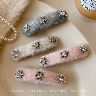 韩系甜美雪花毛绒bb夹发夹女秋冬刘海一字夹发卡2025新款碎发边夹