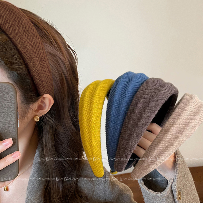 秋冬简约布艺斜纹宽边发箍