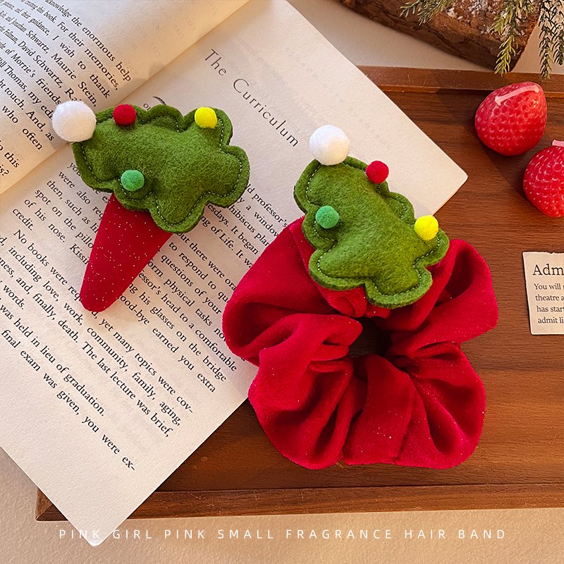 2025新款圣诞树红色丝绒大肠发圈