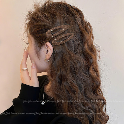 美拉德咖色毛呢波点发夹