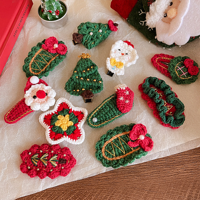 圣诞新年儿童针织毛线发夹