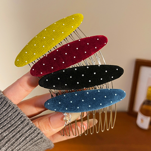 复古丝绒波点倒插梳发夹女2025新款刘海碎发插梳高颅顶公主头发卡