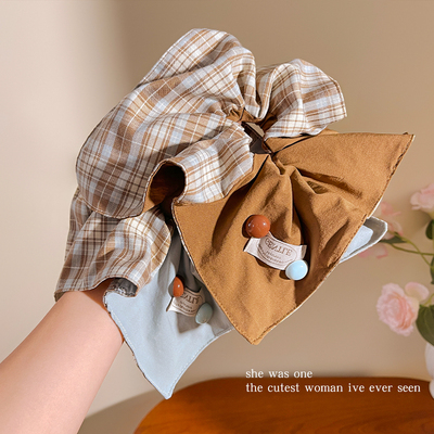 韩系拼接格纹方巾大肠发圈