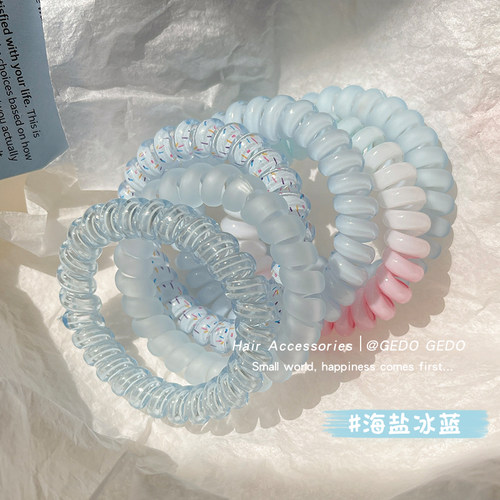 韩系高级感蓝色电话线发圈女简约ins扎头发头绳高弹力橡皮筋发绳