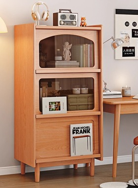 实木书柜沙发收纳柜一体客厅定制柜子家用展示柜樱桃木色组合书橱