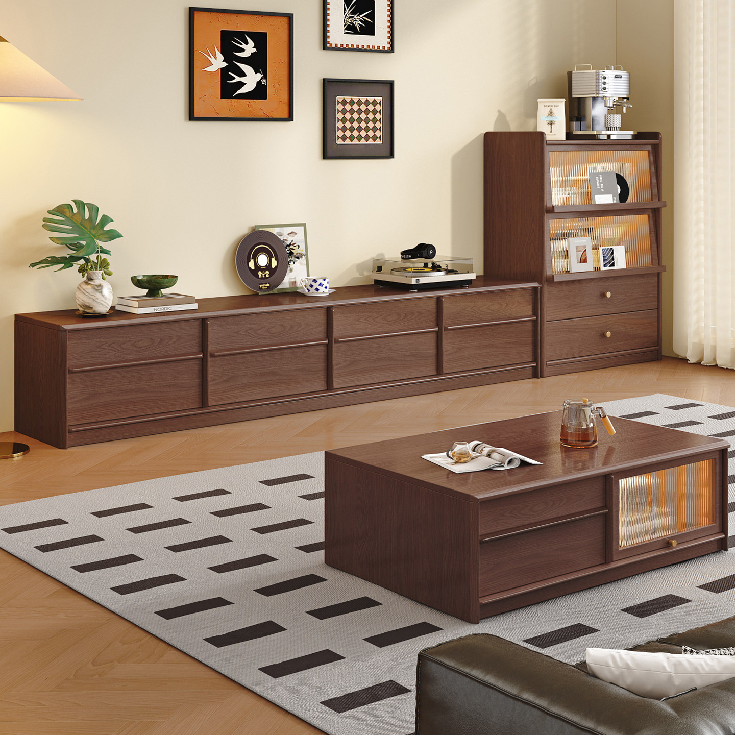 实木柜电视机柜客厅2025新款家用收纳储物柜一体落地电视柜组合柜,住宅家具,电视柜,淘宝优惠券,粉丝福利购,淘宝优惠卷