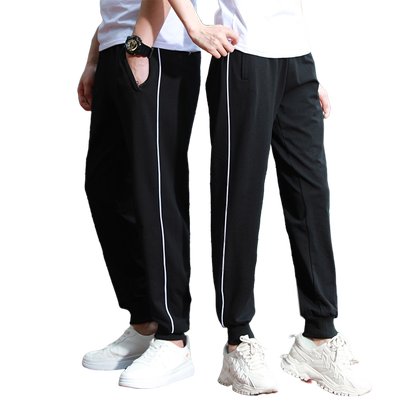 纯棉校服裤子两条杠宽松束脚裤