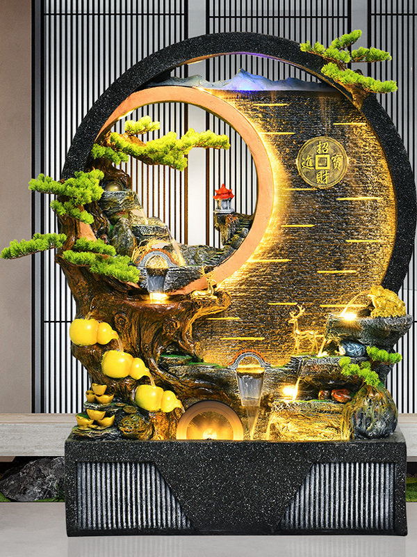 新中式假山流水喷泉水景客厅入口办公室风水轮加湿器喷雾装饰摆件