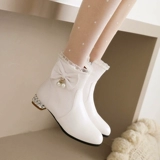Martens, ботинки, утепленные короткие сапоги, белая детская обувь на высоком каблуке для принцессы