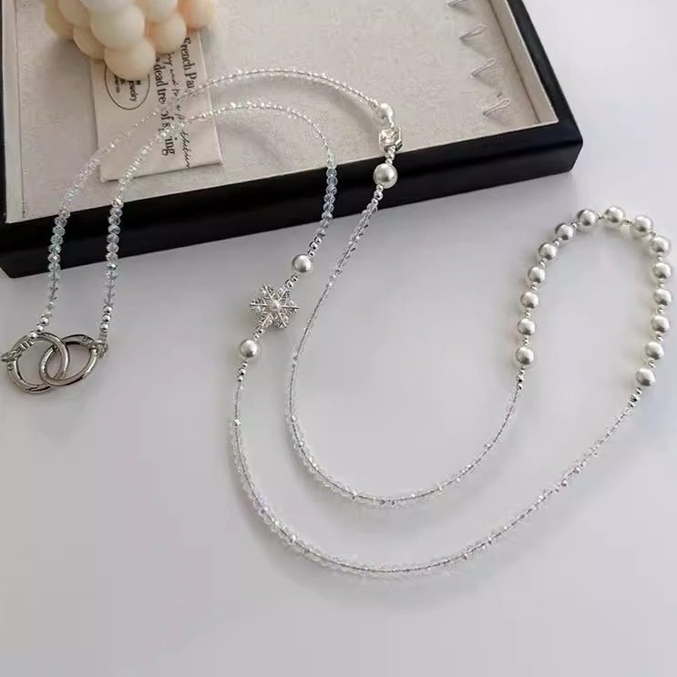 设计师款手机挂绳女高端合金雪花串珠链条斜跨可背带挂链网红爆款挂脖